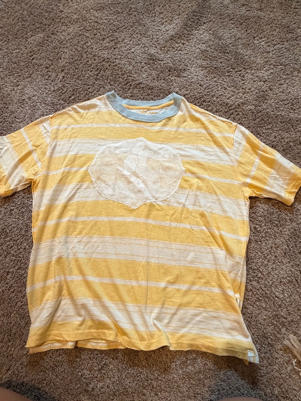 Yellow & White Striped women Tee with Center Patch